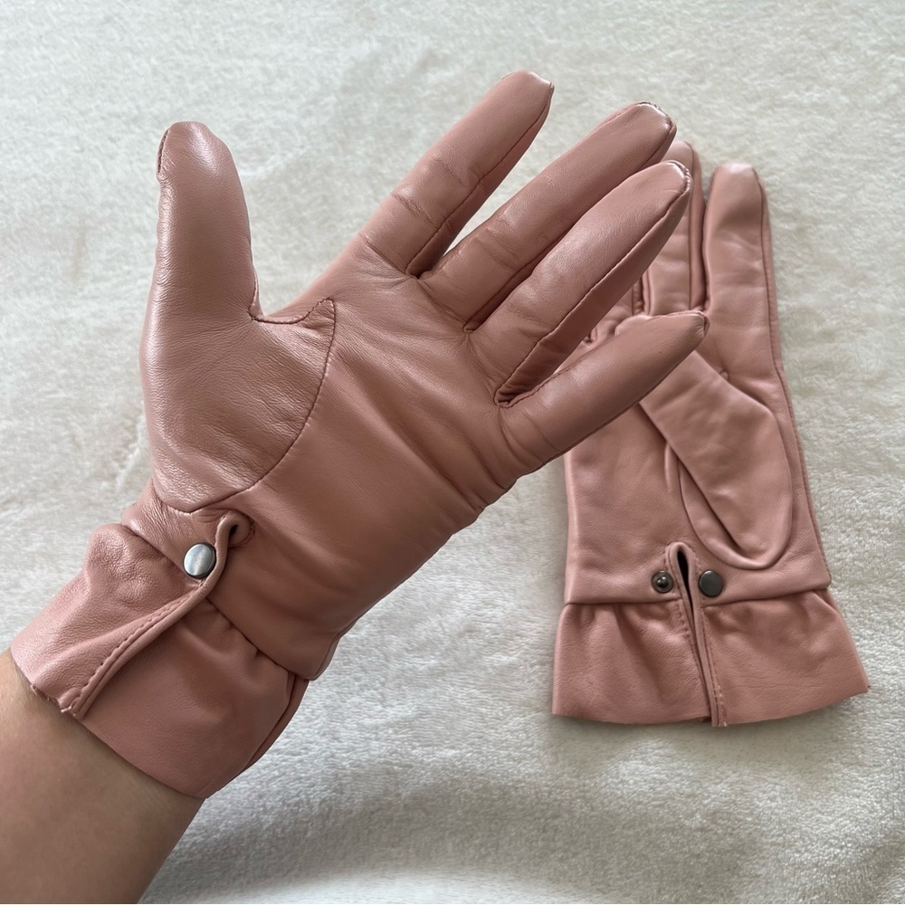 PASTEL Pink Flared Cuff Leather Gloves - Picture 5 of 5
